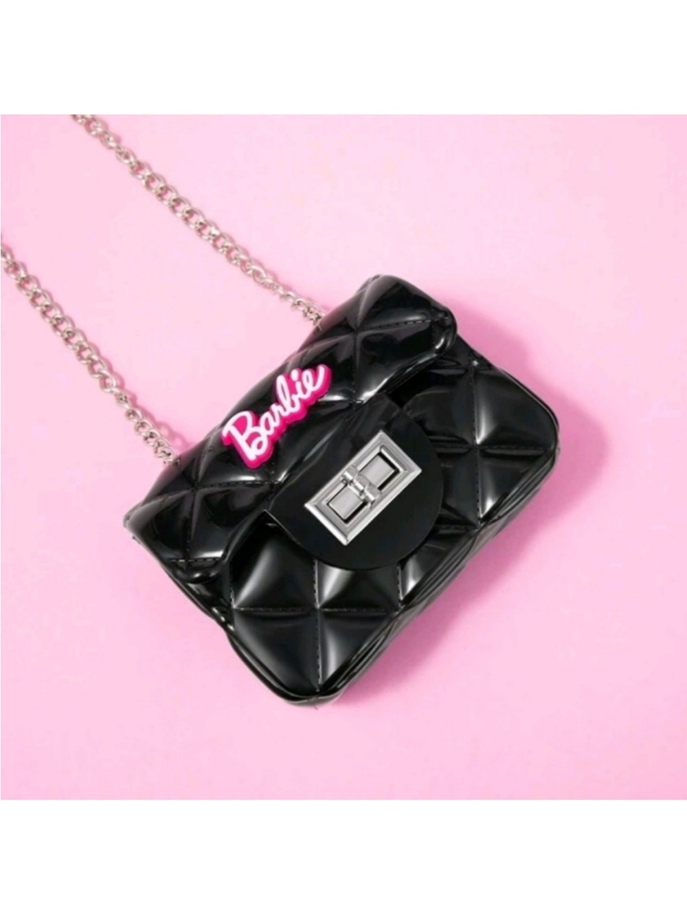 Barbie Black Quilted Mini Crossbody with Pink Logo